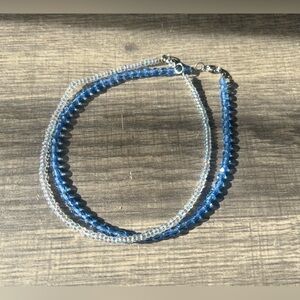 Elegant Blue and Silver Beaded Anklet